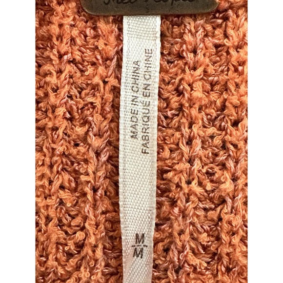 Free People Orange Cropped Knit Sweater M Slouchy Oversized Wide Neck Fall Autum - Picture 4 of 7